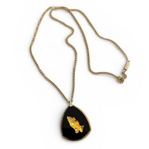 Vintage Reverse Intaglio Praying Hands Pendant Necklace Signed Germany
